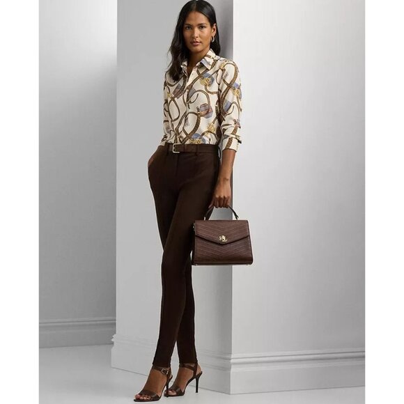 Lauren Ralph Lauren Womens Large Classic Fit Belting print Crepe Shirt Blouse - Picture 14 of 14